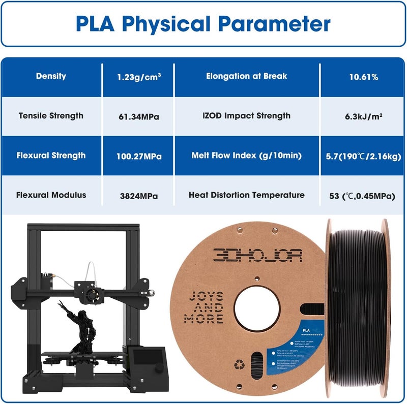 3DHoJor PLA Filament 1.75mm,3D Printer Filament,1kg*2 Cardboard Spool, Fit Most FDM 3D Printer,Dimensional Accuracy +/- 0.03 mm,Vacuum Packaging-Black+Cold White 2Pack - Image 4